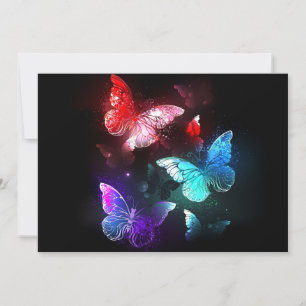 Three Glowing Butterflies on night background Card
