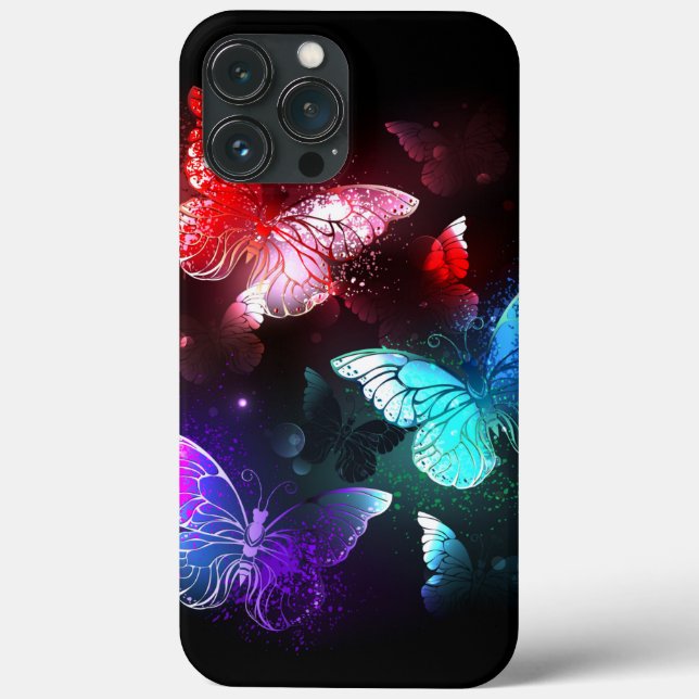 Three Glowing Butterflies on night background Case-Mate iPhone Case (Back)