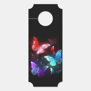 Three Glowing Butterflies on night background Door Hanger