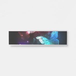 Three Glowing Butterflies on night background Door Sign