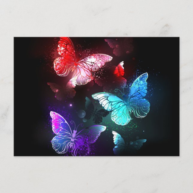Three Glowing Butterflies on night background Enclosure Card (Front)