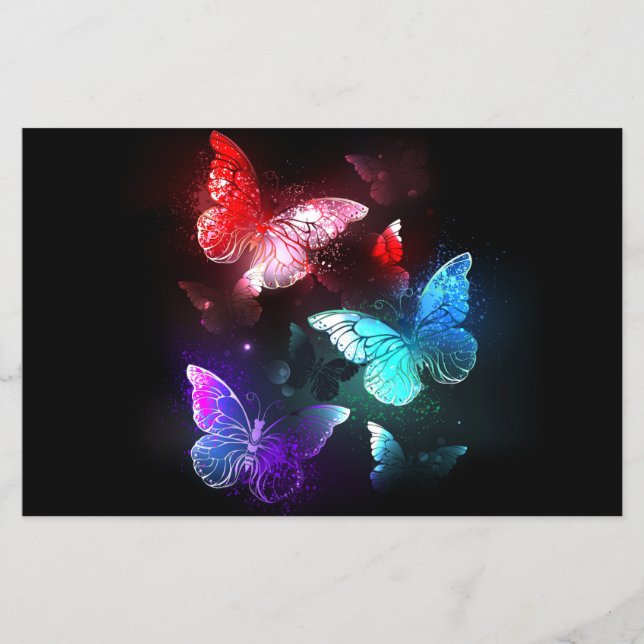 Three Glowing Butterflies on night background Flyer (Front)