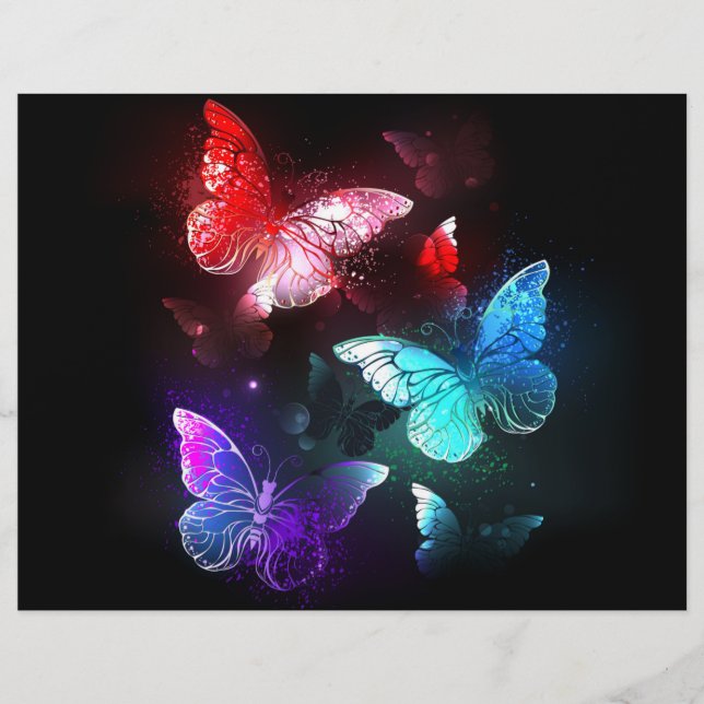 Three Glowing Butterflies on night background Flyer (Front)