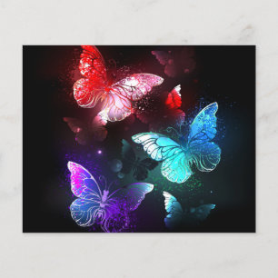 Three Glowing Butterflies on night background Flyer