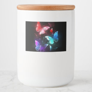 Three Glowing Butterflies on night background Food Label