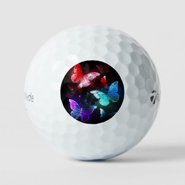 Three Glowing Butterflies on night background Golf Balls (Front)