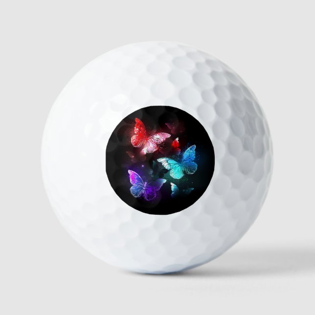 Three Glowing Butterflies on night background Golf Balls (Front)