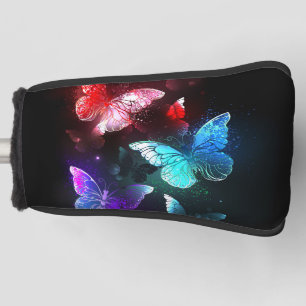 Three Glowing Butterflies on night background Golf Head Cover