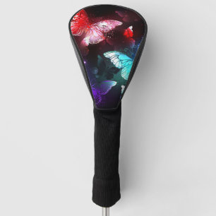 Three Glowing Butterflies on night background Golf Head Cover