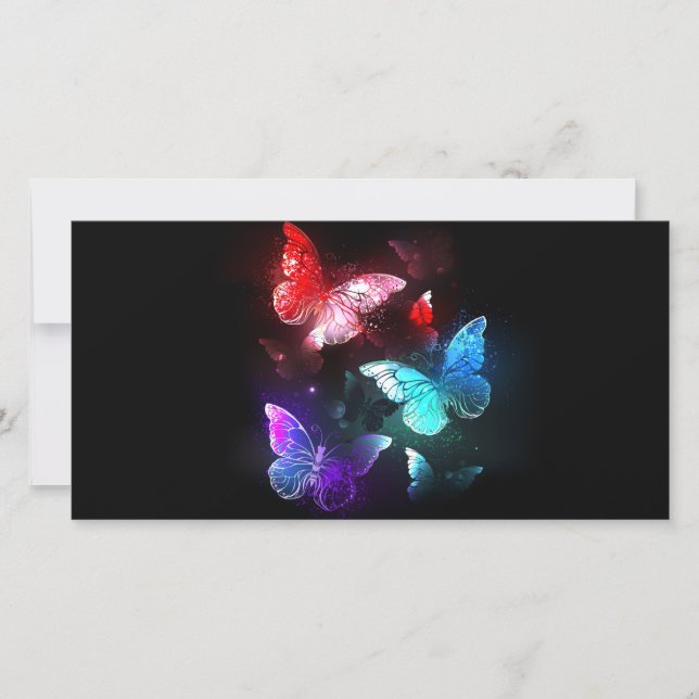 Three Glowing Butterflies on night background Holiday Card (Front)