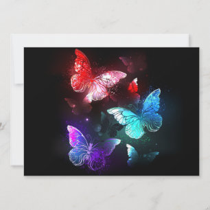 Three Glowing Butterflies on night background Holiday Card
