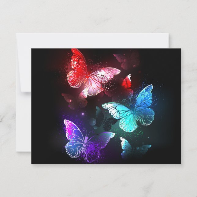 Three Glowing Butterflies on night background Invitation (Front)