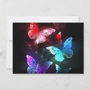 Three Glowing Butterflies on night background Invitation