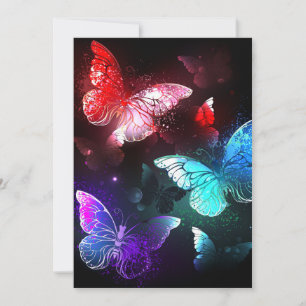 Three Glowing Butterflies on night background Invitation