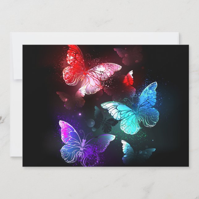 Three Glowing Butterflies on night background Invitation (Front)