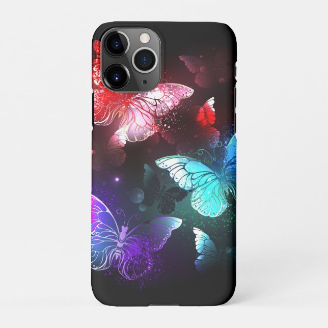 Three Glowing Butterflies on night background iPhone Case (Back)