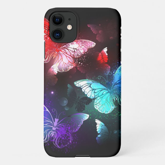 Three Glowing Butterflies on night background iPhone Case (Back)