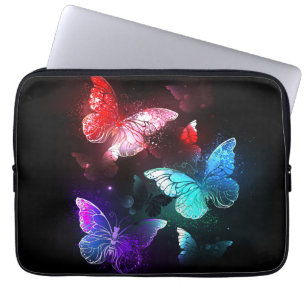 Three Glowing Butterflies on night background Laptop Sleeve