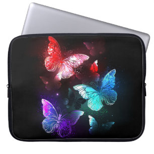 Three Glowing Butterflies on night background Laptop Sleeve