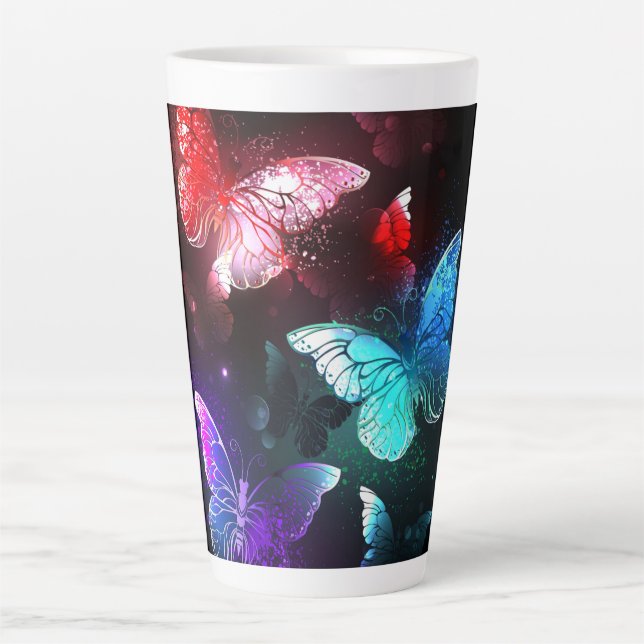 Three Glowing Butterflies on night background Latte Mug (Front)