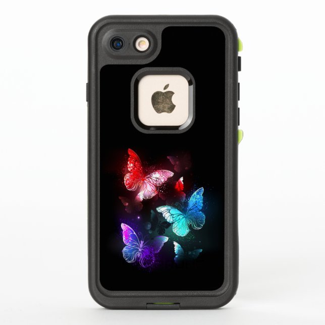 Three Glowing Butterflies on night background LifeProof iPhone Case (Back)