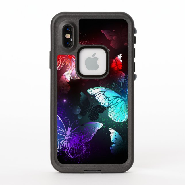 Three Glowing Butterflies on night background LifeProof iPhone Case (Back)