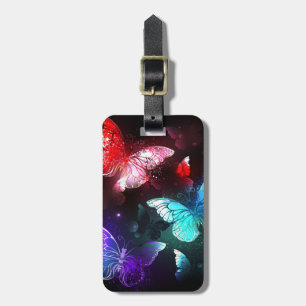 Three Glowing Butterflies on night background Luggage Tag