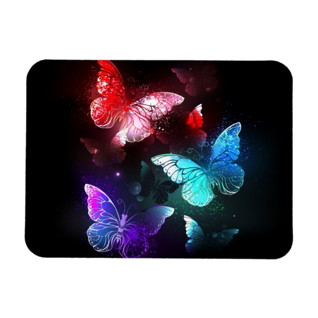 Three Glowing Butterflies on night background Magnet (Horizontal)