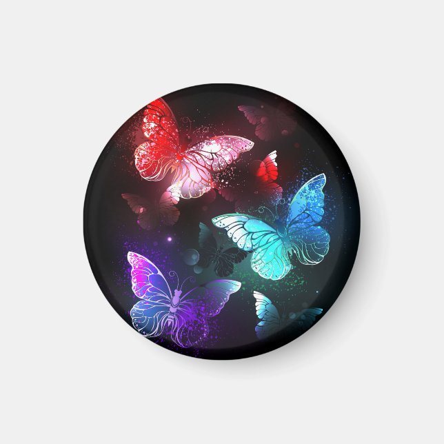 Three Glowing Butterflies on night background Magnet (Front)