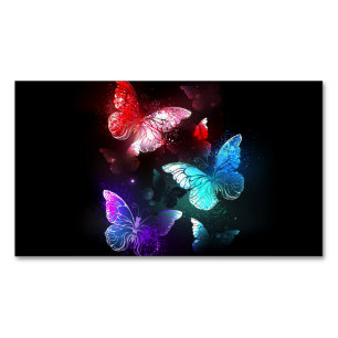 Three Glowing Butterflies on night background Magnetic Business Card
