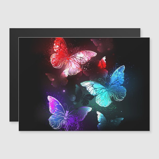 Three Glowing Butterflies on night background Magnetic Invitation (Front/Back)