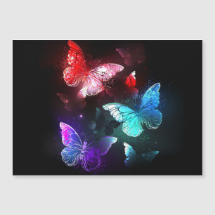 Three Glowing Butterflies on night background Magnetic Invitation