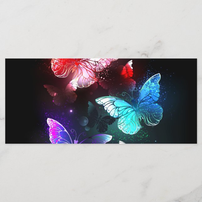 Three Glowing Butterflies on night background Menu (Front)