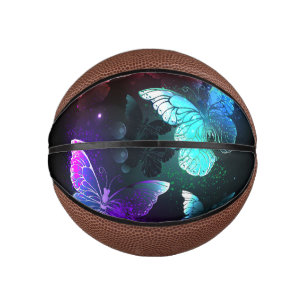 Three Glowing Butterflies on night background Mini Basketball