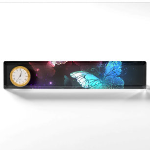 Three Glowing Butterflies on night background Nameplate