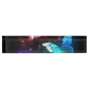Three Glowing Butterflies on night background Nameplate