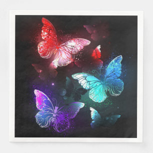 Three Glowing Butterflies on night background Napkin