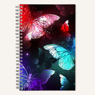 Three Glowing Butterflies on night background Notebook
