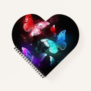 Three Glowing Butterflies on night background Notebook