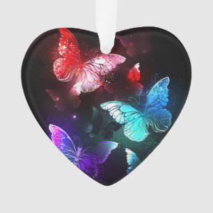 Three Glowing Butterflies on night background Ornament