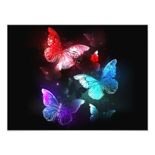 Three Glowing Butterflies on night background Photo Print
