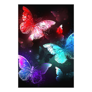 Three Glowing Butterflies on night background Photo Print