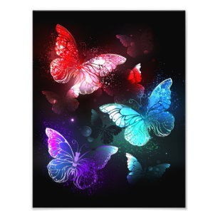 Three Glowing Butterflies on night background Photo Print