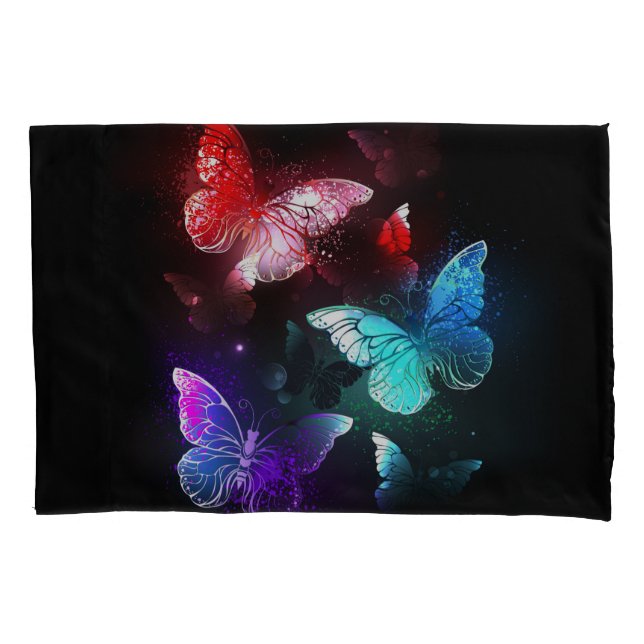 Three Glowing Butterflies on night background Pillowcase (Front-Left)