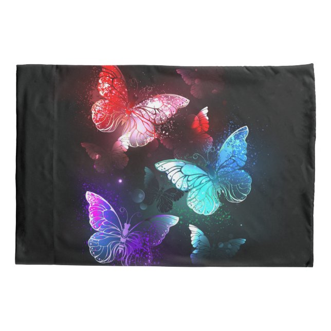 Three Glowing Butterflies on night background Pillowcase (Back)