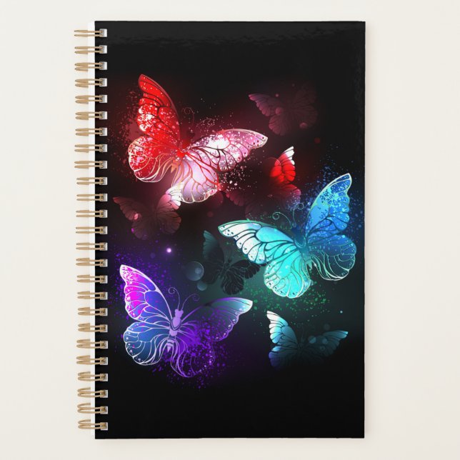 Three Glowing Butterflies on night background Planner (Front)
