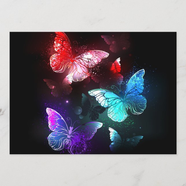 Three Glowing Butterflies on night background Program (Front)