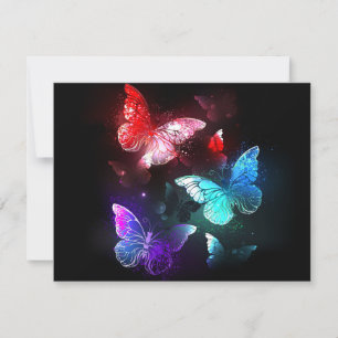 Three Glowing Butterflies on night background RSVP Card