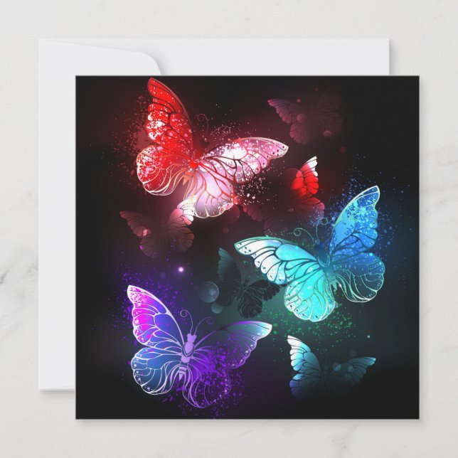 Three Glowing Butterflies on night background Save The Date (Front)