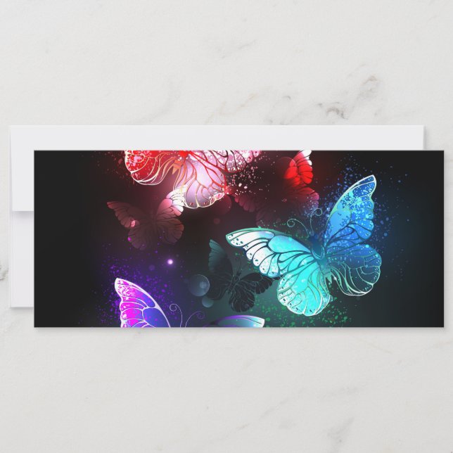 Three Glowing Butterflies on night background Save The Date (Front)